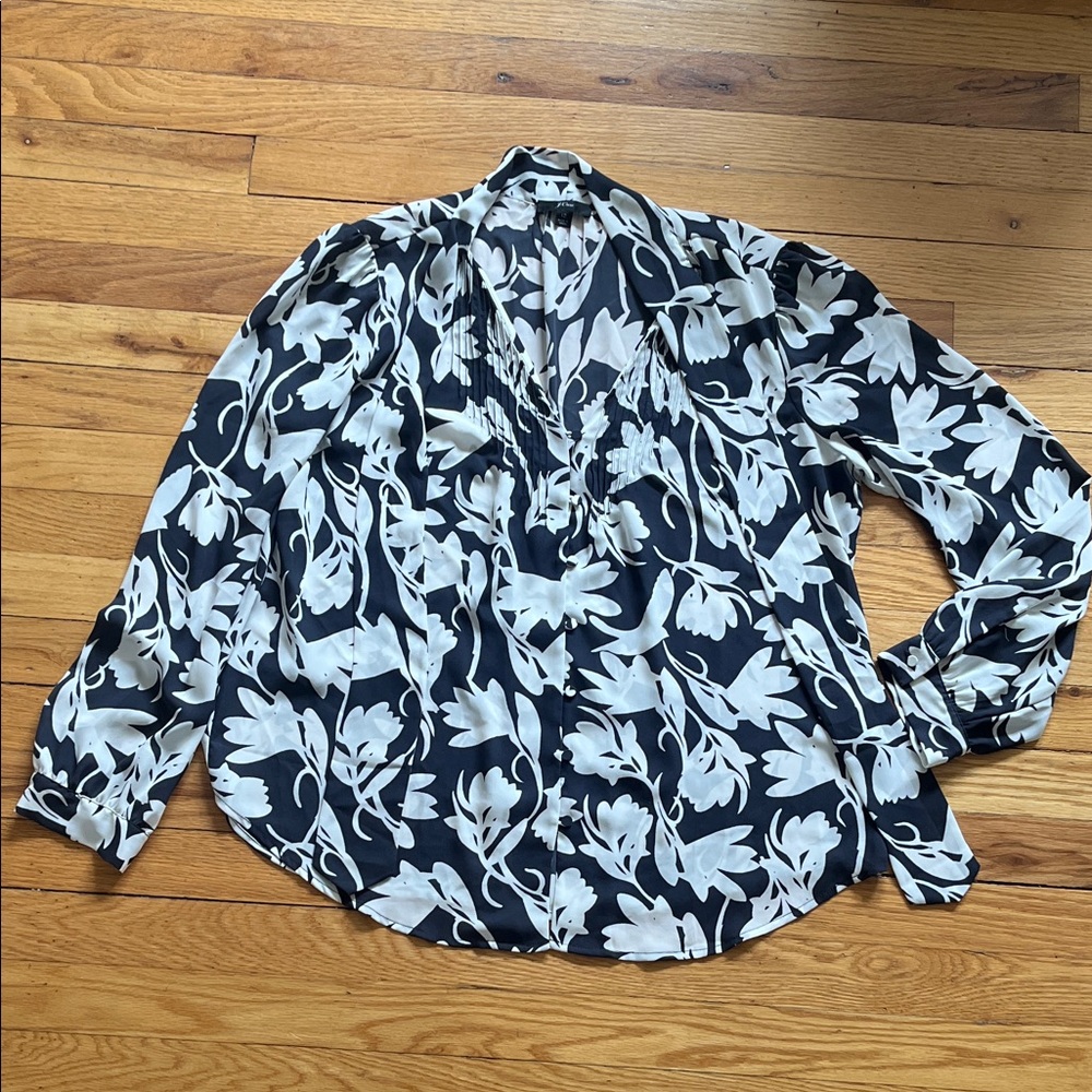 J. Crew Navy and White Floral Blouse